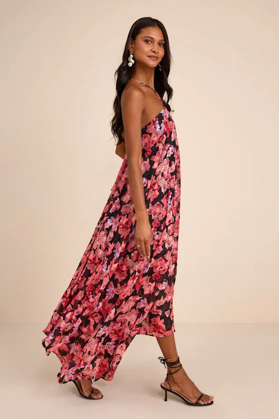 Dezzi Black Multi Floral Halter Shift Maxi Dress sold by Lulus