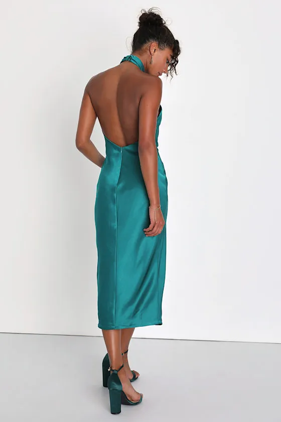 Beyond Classy Teal Green Satin Halter Midi Dress sold by Lulus product image thumbnail 2