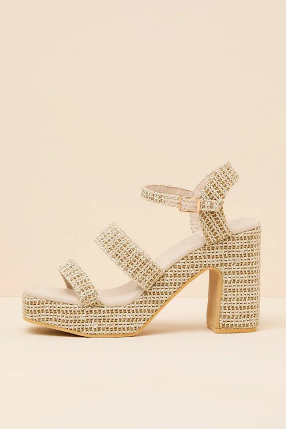Alessia Beige Raffia Platform High Heel Sandals sold by Lulus