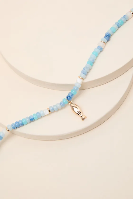 Albacore Blue Multi Beaded Choker Necklace sold by Lulus product image thumbnail 2