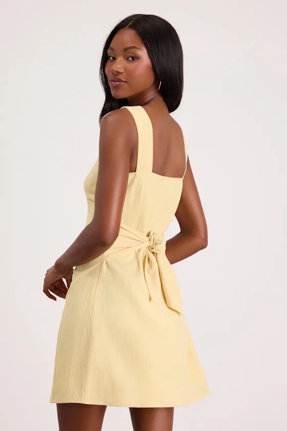 Sarie Light Yellow Textured Button-Front Mini Dress sold by Lulus product image thumbnail 2