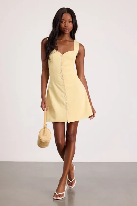 Sarie Light Yellow Textured Button-Front Mini Dress sold by Lulus product image thumbnail 4