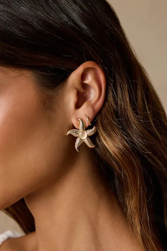 Detta Gold Starfish Earrings sold by Lulus