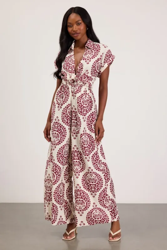 Dolla White and Magenta Boho Print Wide-Leg Jumpsuit made by Lulus