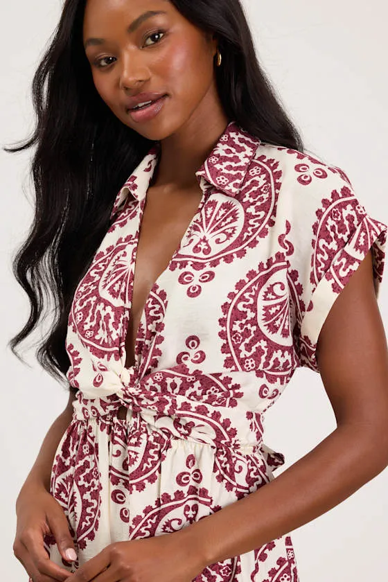Dolla White and Magenta Boho Print Wide-Leg Jumpsuit sold by Lulus product image thumbnail 2