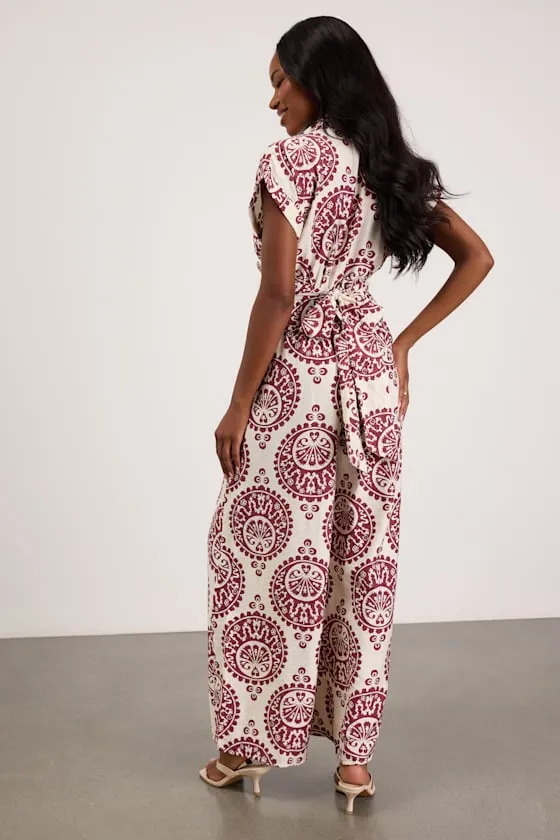 Dolla White and Magenta Boho Print Wide-Leg Jumpsuit sold by Lulus product image thumbnail 3