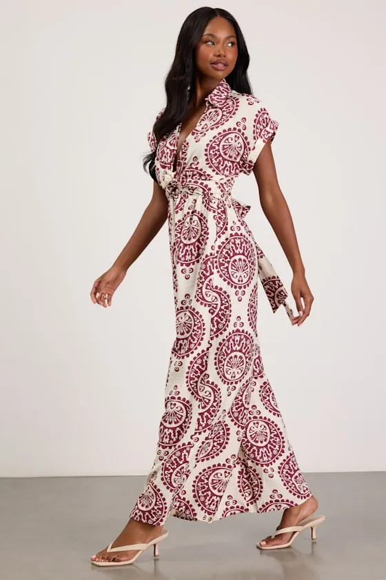 Dolla White and Magenta Boho Print Wide-Leg Jumpsuit sold by Lulus product image thumbnail 4
