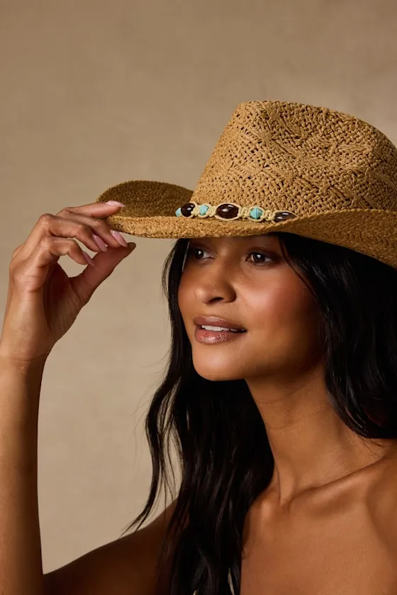 Ripley Tan Woven Straw Western Hat sold by Lulus