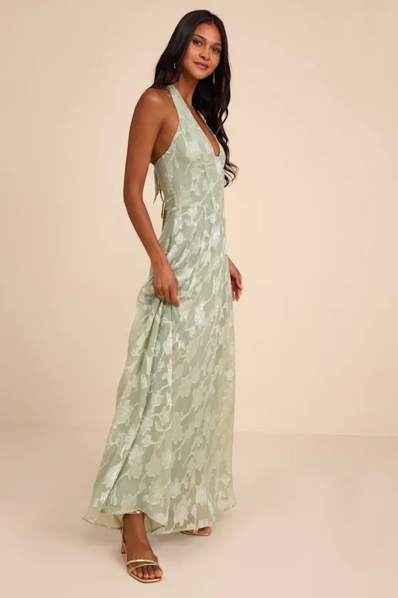 Maira Sage Floral Burnout Halter Maxi Dress sold by Lulus product image thumbnail 4