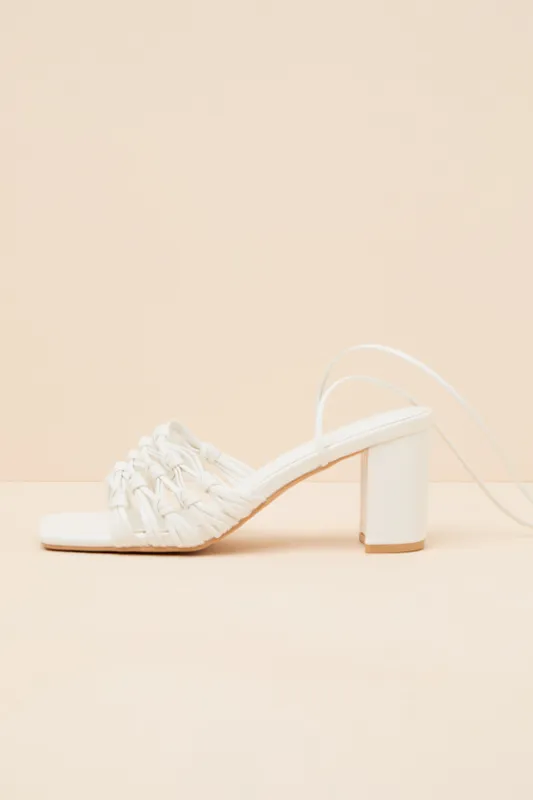 Eda White Knotted Lace-Up High Heel Sandals made by Lulus
