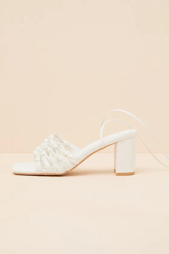 Eda White Knotted Lace-Up High Heel Sandals sold by Lulus