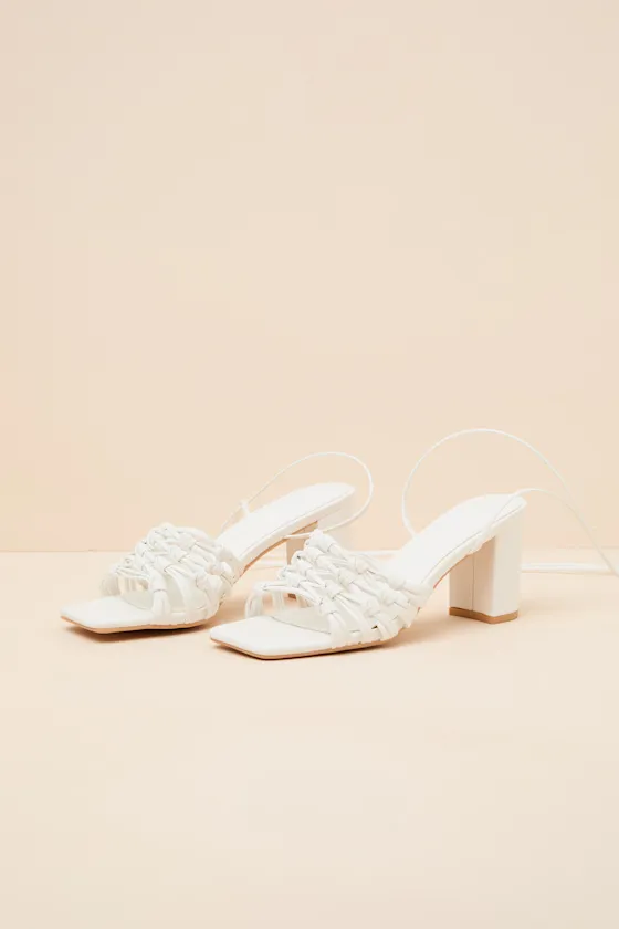 Eda White Knotted Lace-Up High Heel Sandals sold by Lulus product image thumbnail 3