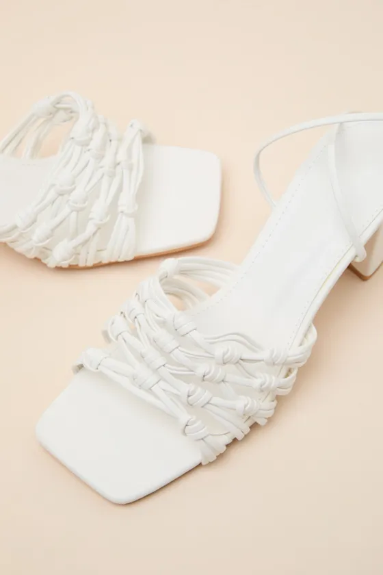 Eda White Knotted Lace-Up High Heel Sandals sold by Lulus product image thumbnail 4