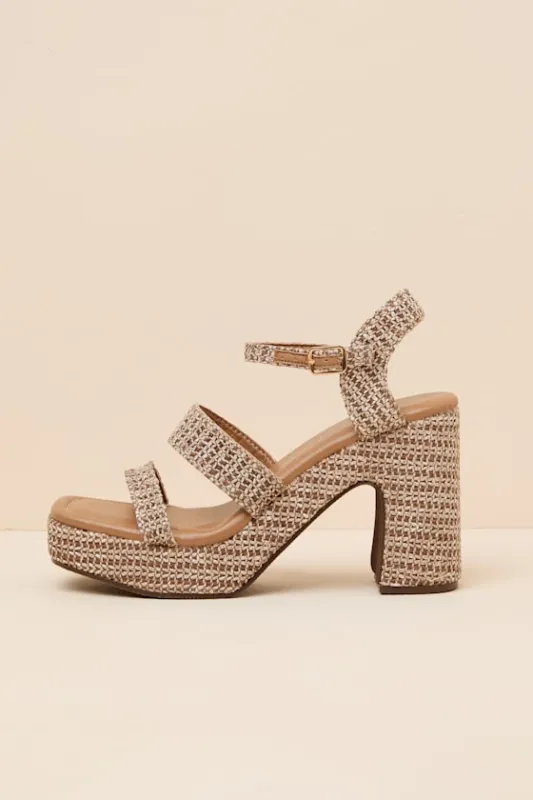 Alessia Brown Raffia Platform High Heel Sandals made by Lulus