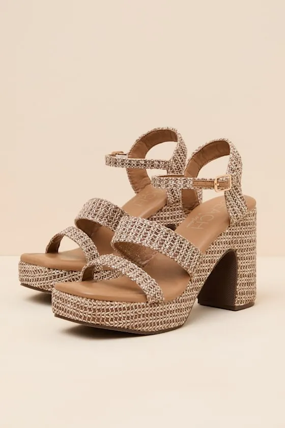 Alessia Brown Raffia Platform High Heel Sandals sold by Lulus product image thumbnail 3