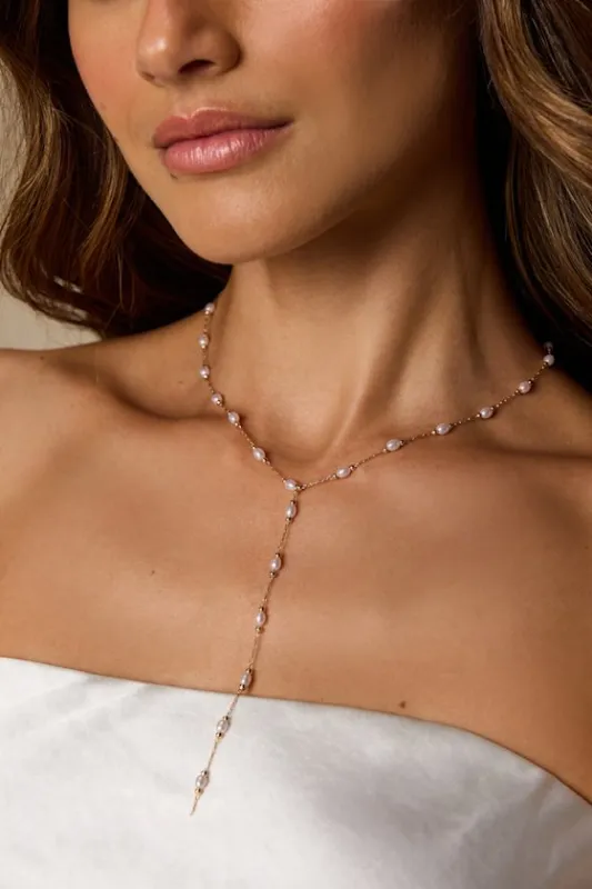 Doris Gold Pearl Beaded Lariat Necklace made by Lulus