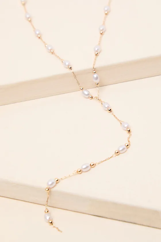 Doris Gold Pearl Beaded Lariat Necklace sold by Lulus product image thumbnail 2