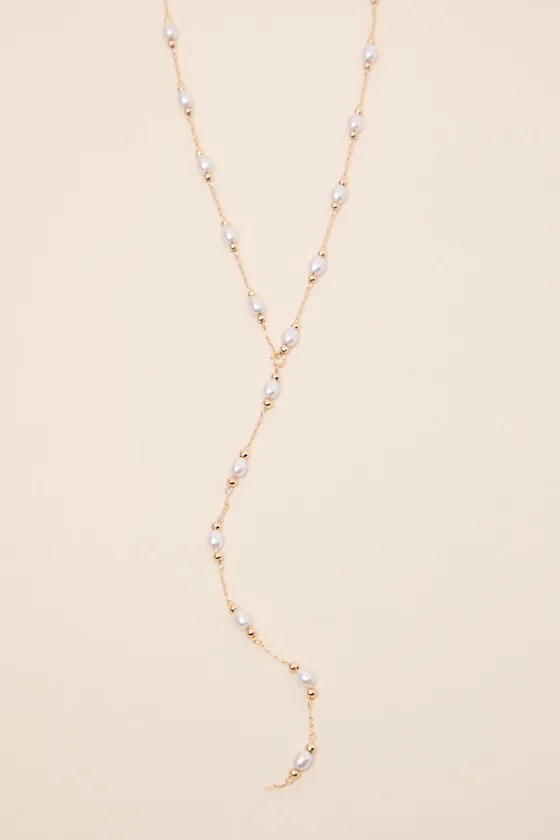 Doris Gold Pearl Beaded Lariat Necklace sold by Lulus product image thumbnail 4