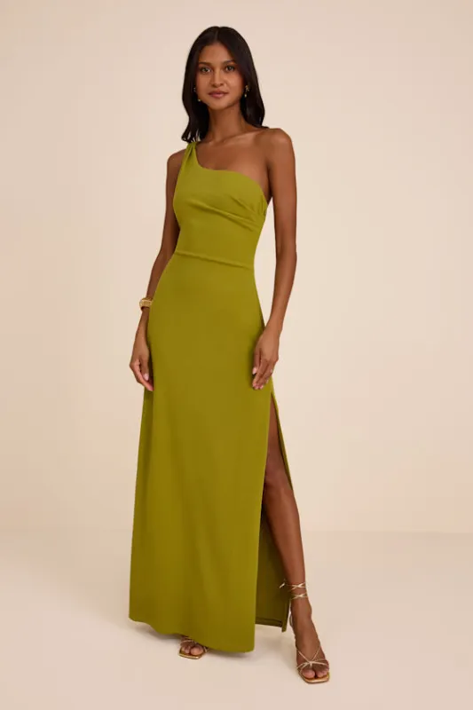 Maevyn Chartreuse Cowl Back Column Maxi Dress made by Lulus