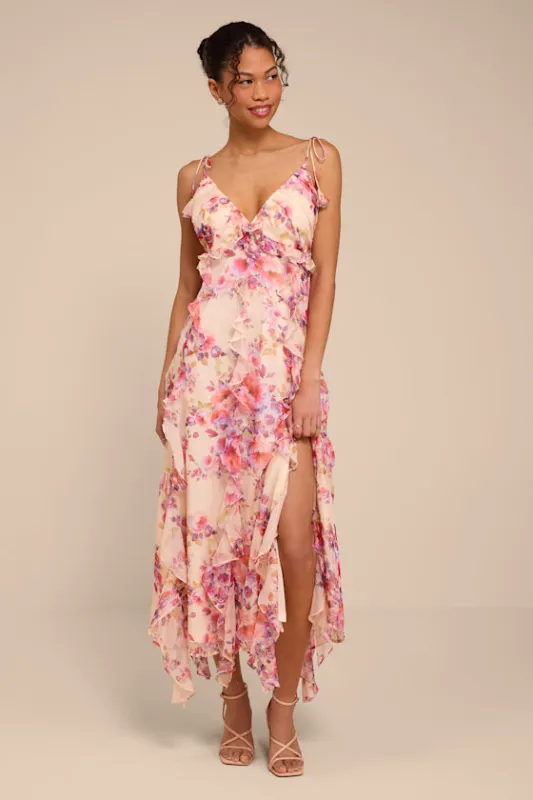 Rylee Cream Multi Floral Tie-Strap Midi Dress made by Lulus