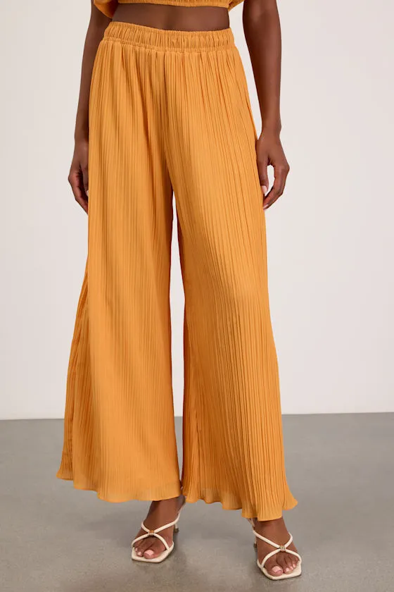 Nikaia Light Orange Plisse Wide-Leg Pants sold by Lulus product image thumbnail 2