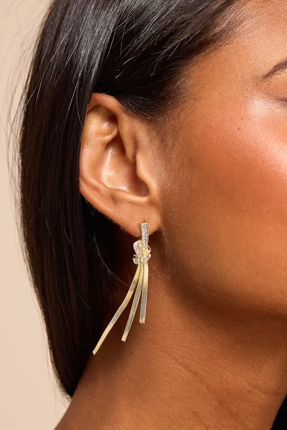 Jayne Gold Rhinestone Fringe Drop Earrings sold by Lulus