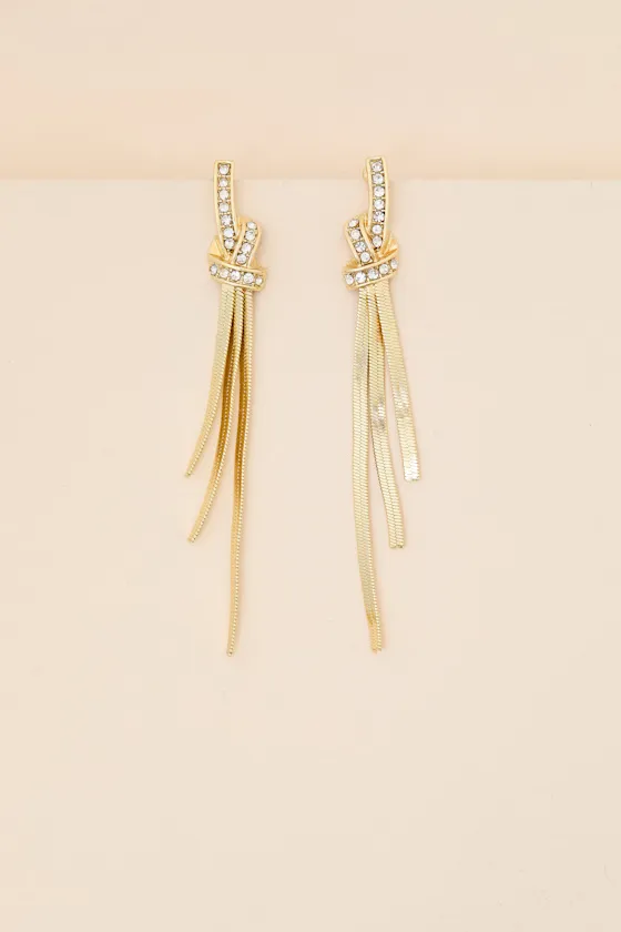 Jayne Gold Rhinestone Fringe Drop Earrings sold by Lulus product image thumbnail 2
