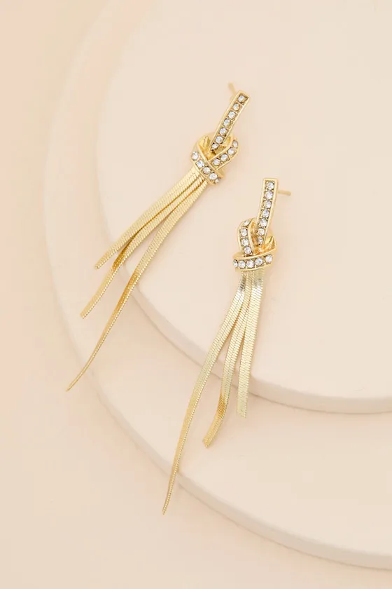 Jayne Gold Rhinestone Fringe Drop Earrings sold by Lulus product image thumbnail 4
