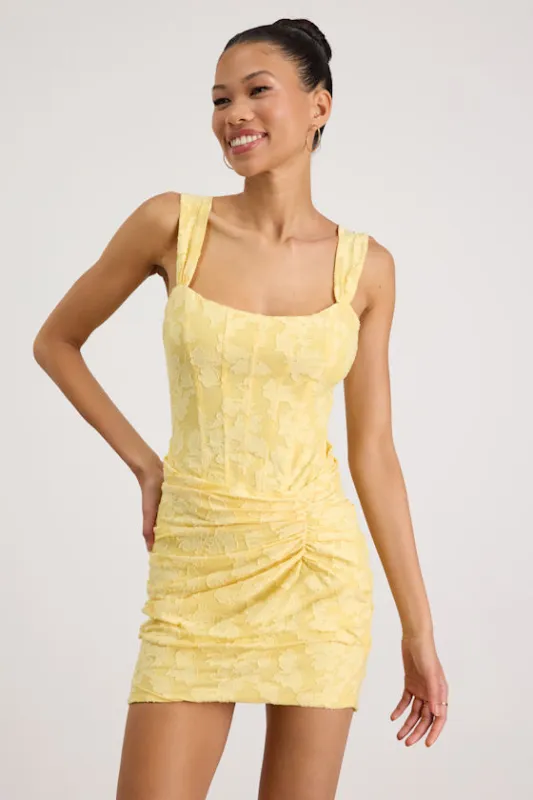 Celeste Light Yellow Floral Burnout Bustier Maxi Dress made by Lulus