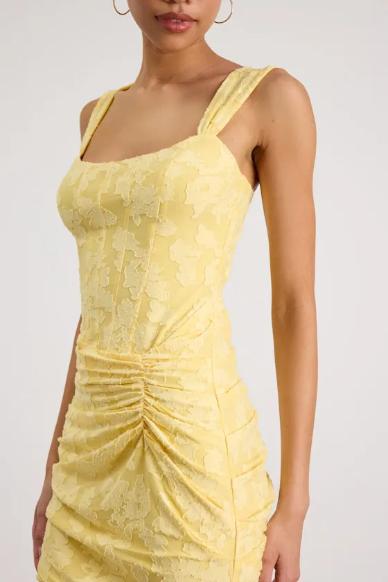 Celeste Light Yellow Floral Burnout Bustier Maxi Dress sold by Lulus product image thumbnail 4