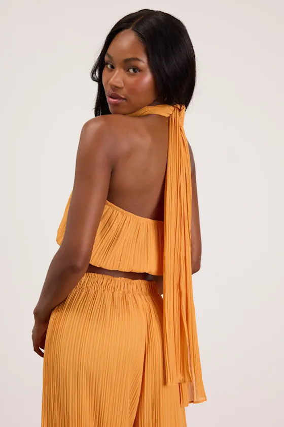 Nikaia Light Orange Plisse Halter Top sold by Lulus product image thumbnail 2