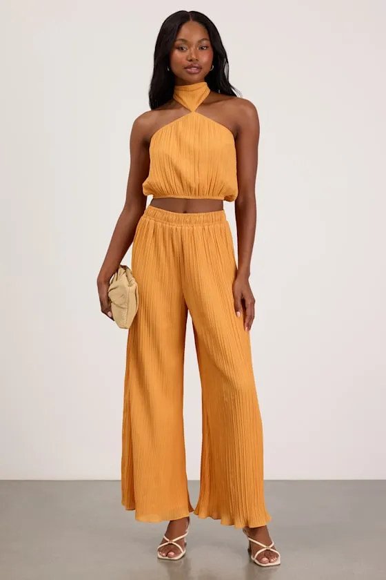 Nikaia Light Orange Plisse Halter Top sold by Lulus product image thumbnail 3