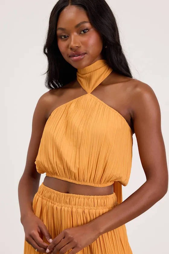 Nikaia Light Orange Plisse Halter Top sold by Lulus product image thumbnail 4