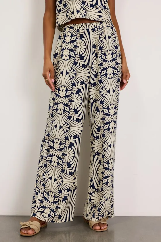 Abril Navy and Ivory Boho Print Wide-Leg Pants sold by Lulus product image thumbnail 2
