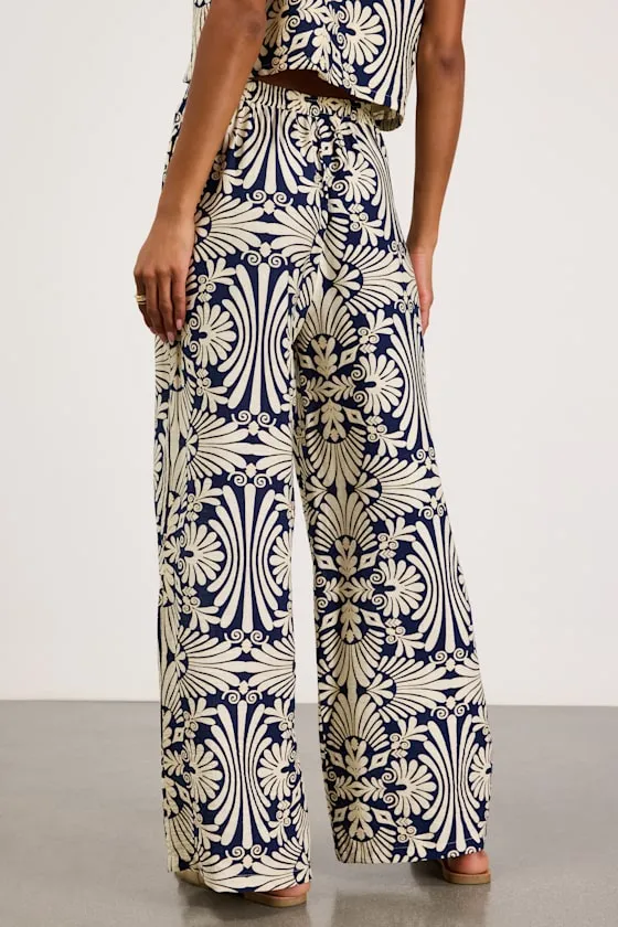 Abril Navy and Ivory Boho Print Wide-Leg Pants sold by Lulus product image thumbnail 3