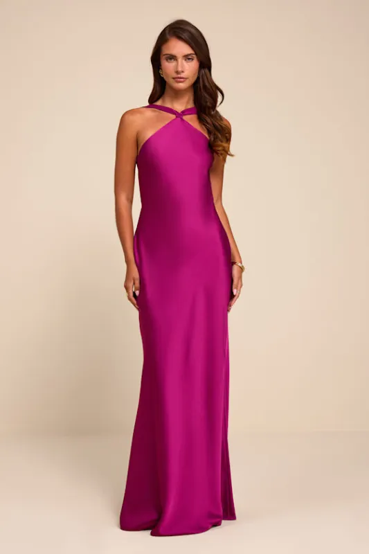 Sienna Magenta Satin Backless Maxi Dress made by Lulus
