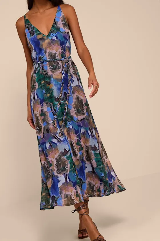 Denay Blue Multi Floral V-Neck Midi Dress sold by Lulus product image thumbnail 2