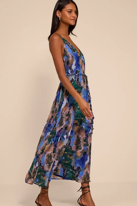 Denay Blue Multi Floral V-Neck Midi Dress sold by Lulus product image thumbnail 4
