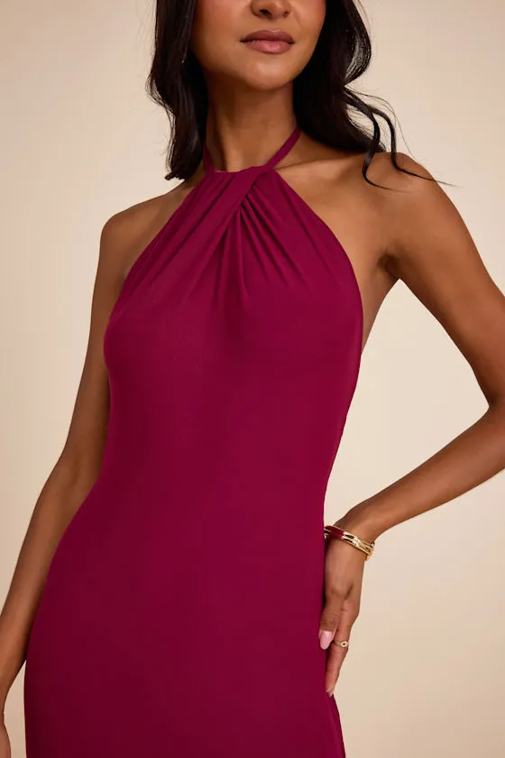 Adriel Berry Red Mesh Halter Mermaid Maxi Dress sold by Lulus product image thumbnail 2