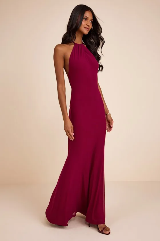Adriel Berry Red Mesh Halter Mermaid Maxi Dress sold by Lulus product image thumbnail 4