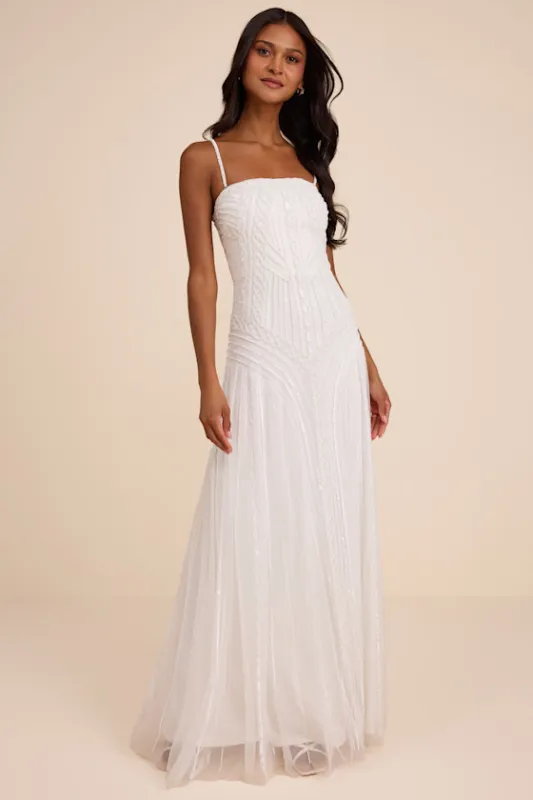 Edessa White Beaded Maxi Dress made by Lulus