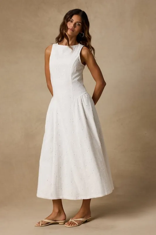 Dandelion White Eyelet Embroidered Drop Waist Midi Dress made by Lulus