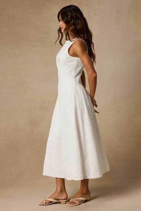 Dandelion White Eyelet Embroidered Drop Waist Midi Dress sold by Lulus product image thumbnail 4