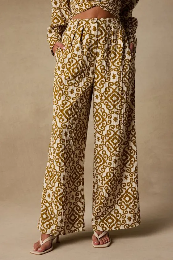 Cove Ivory and Tan Boho Print Tie-Front Top sold by Lulus product image thumbnail 3