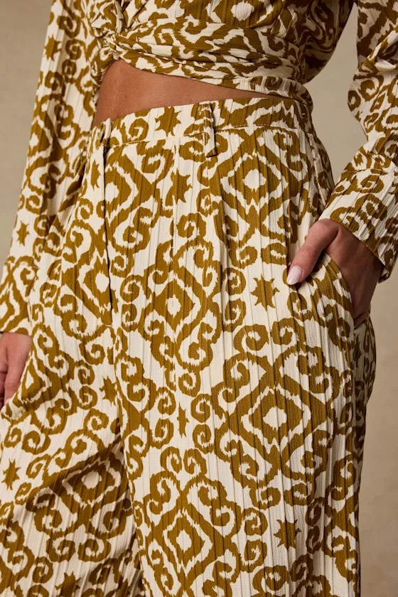 Cove Ivory and Tan Boho Print Wide-Leg Trousers sold by Lulus product image thumbnail 4