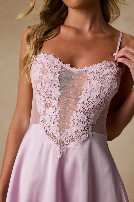 Damilia Lilac Sheer Lace Satin Lingerie Slip sold by Lulus product image thumbnail 4