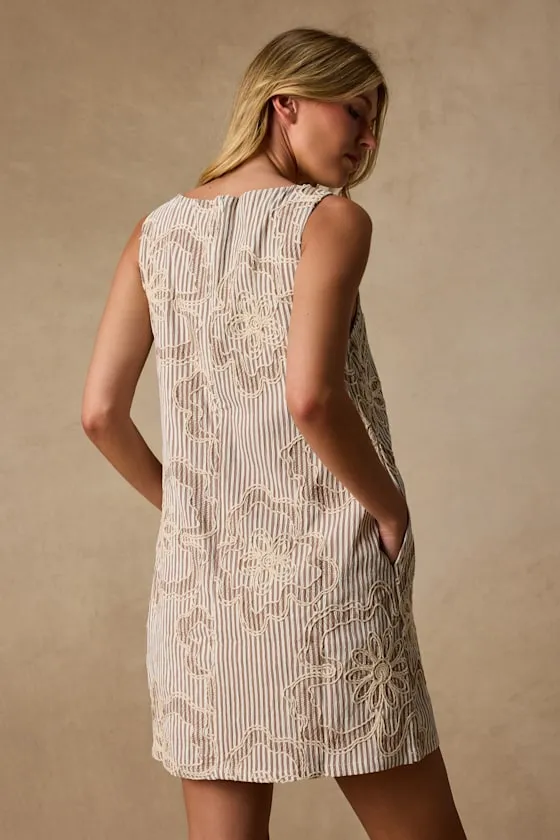 Francisca White and Brown Striped Embroidered Mini Dress sold by Lulus product image thumbnail 2