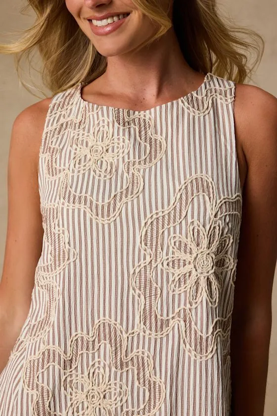 Francisca White and Brown Striped Embroidered Mini Dress sold by Lulus product image thumbnail 4