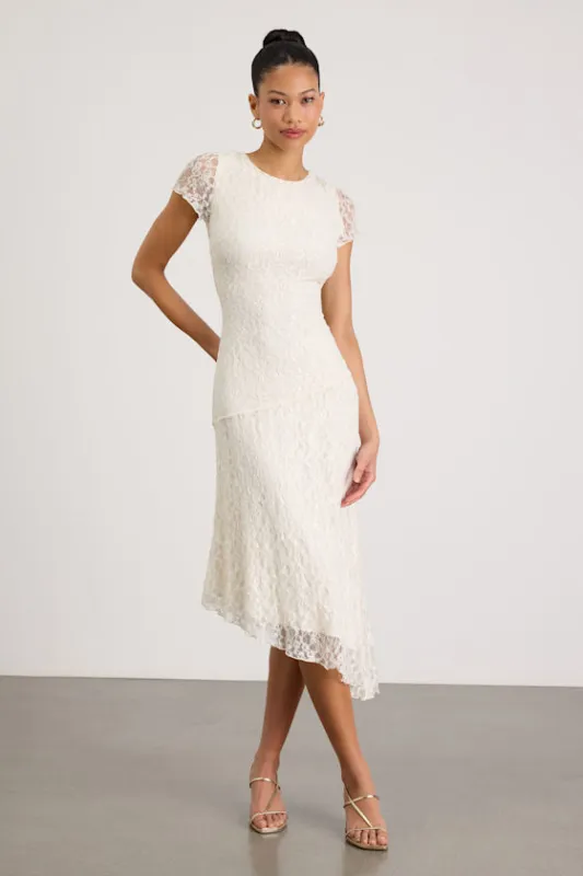 Madelina Ivory Lace Asymmetrical Midi Dress made by Lulus