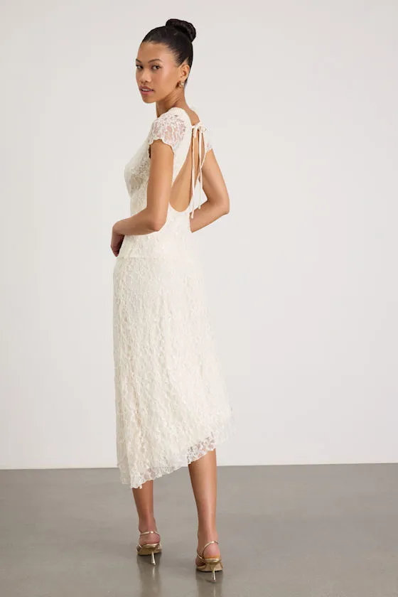 Madelina Ivory Lace Asymmetrical Midi Dress sold by Lulus product image thumbnail 3